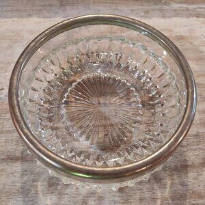 Vintage Crystal Cut Candy Dish Bowl Silver Rim